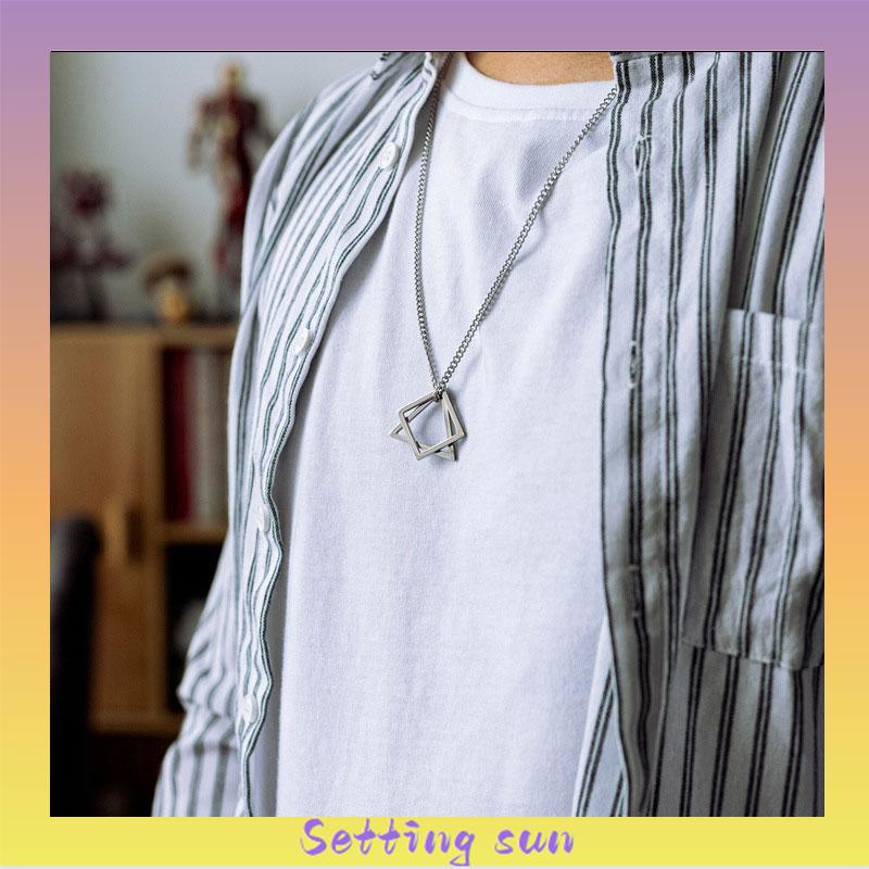 Kalung Liontin Bentuk-SWegitiga Geometris Bahan Titanium-SWteel Gaya Hip Hop Untuk Unisex TN