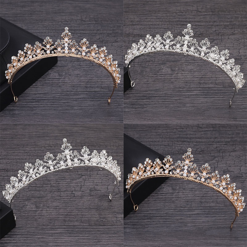 Mahkota Dua Warna Bahan Alloy Aksen Mutiara Imitasi Untuk Aksesoris Rambut Pengantin