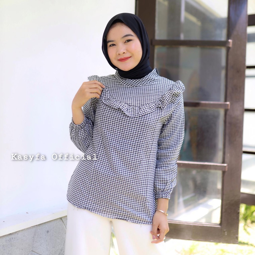 IVORY TOP // BLOUSE TARTAN KOTAK REMPEL DADA