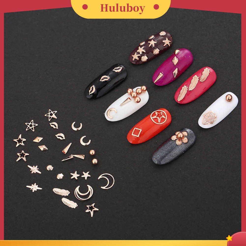 Huluboy Huluboy♡ 12 Model Hiasan Kuku 3D Bentuk Bulan / Bintang Laut Untuk DIY Nail Art / Manicure