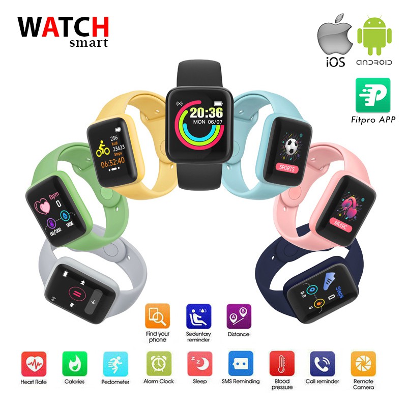 SMARTWATCH D20 Y68M Macaron Jam Tangan Pria Wanita Digital Smartwatch Bluetooth WATCHKITE WKOS