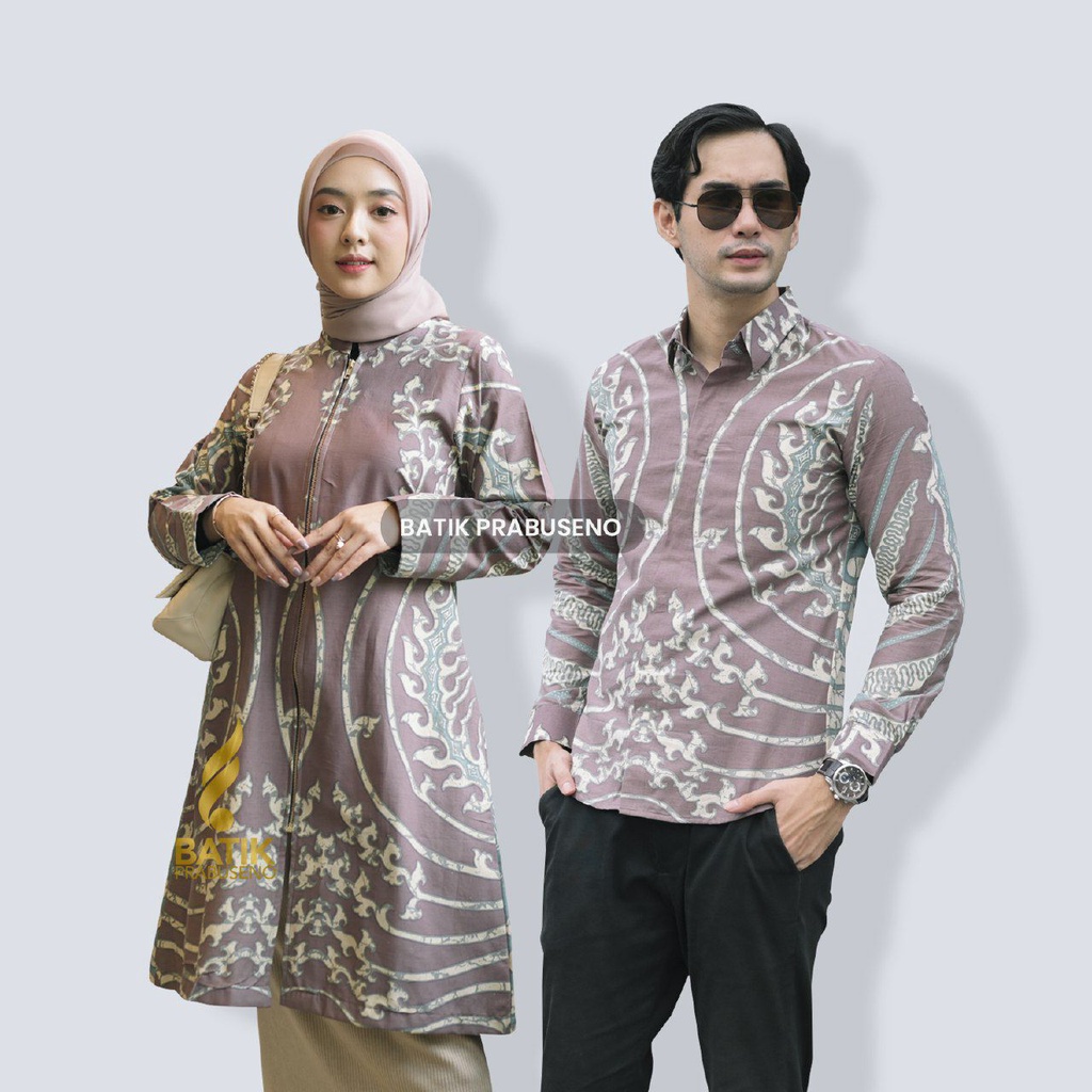 Batik Pria Wanita Motif SAHIBA UNGU  Cauple  Printing Slimfit Lengan Panjang Original Kemeja Atasan 