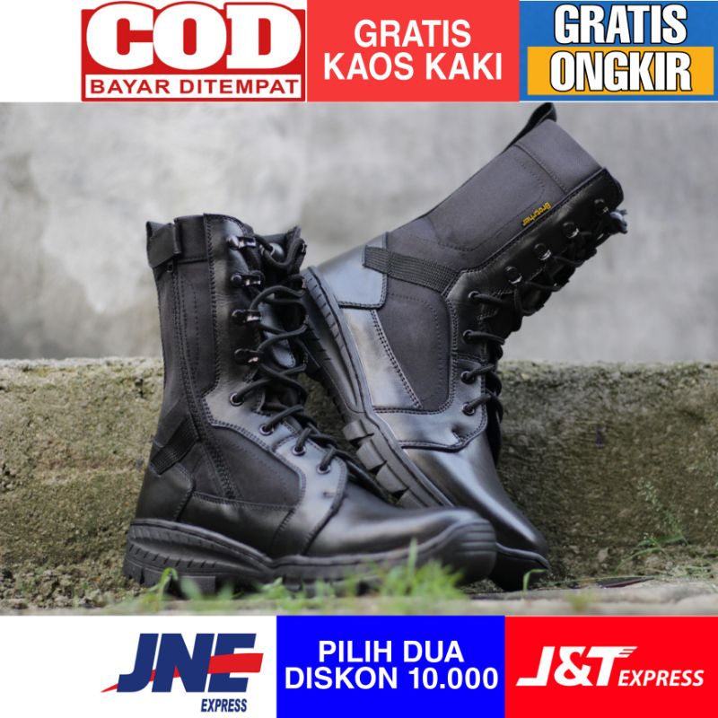 Sepatu Pdl Tni Polri Merk Brotrher Swatt Bahan Kulit Sapi &amp; Kordura Anti air Pakai Resleting Ringan