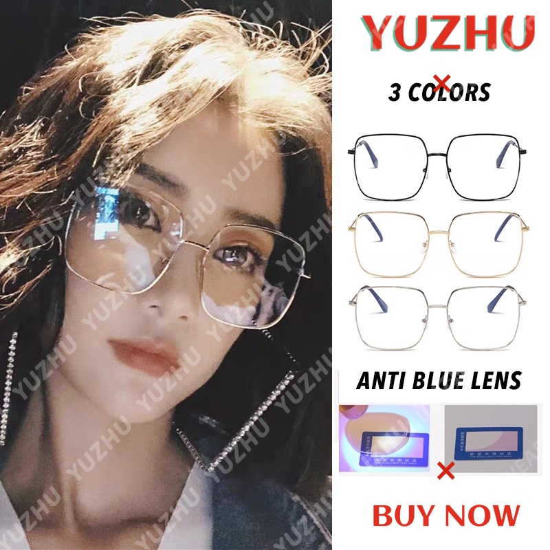 (YUZHU) Bayar di Tempat Anti Biru Kacamata Korean Ulzzang Retro Square Besi Frame Eyeglasses Wanita/Pria