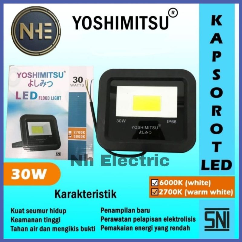 Kap Halogen 30Watt Yoshimitsu - Lampu Sorot Tipis Led 30W Outdoor Tembak/Flood Light/Kap Putih