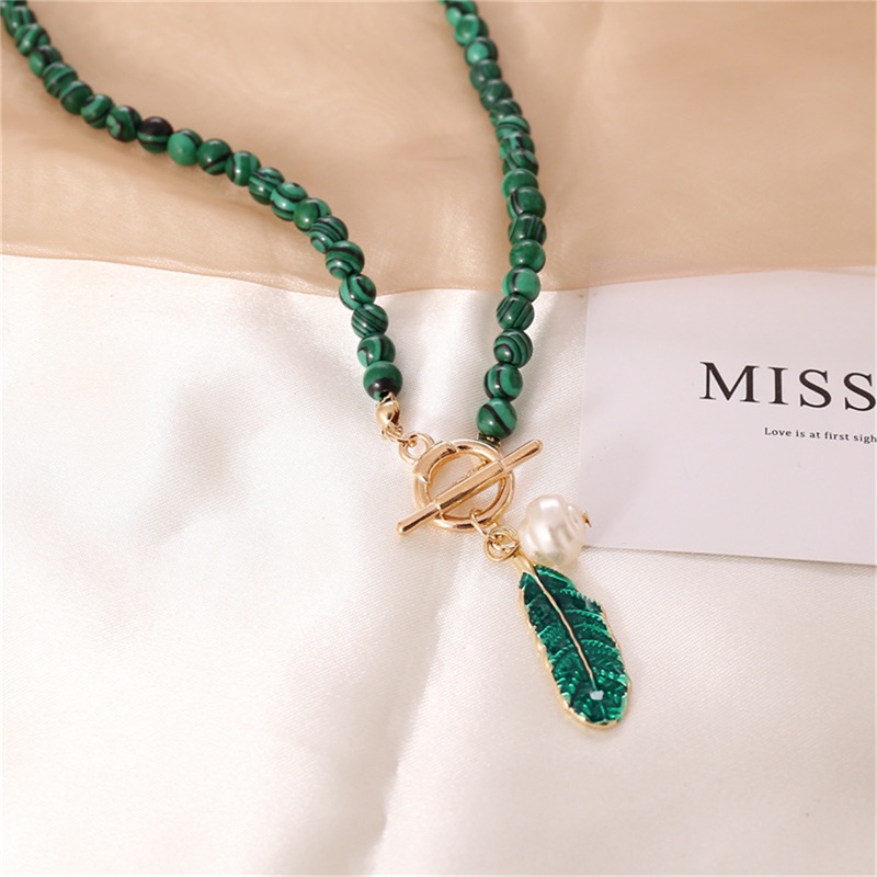 Hbid Kalung Rantai Liontin Daun Malachite Bahan Alloy Untuk Wanita