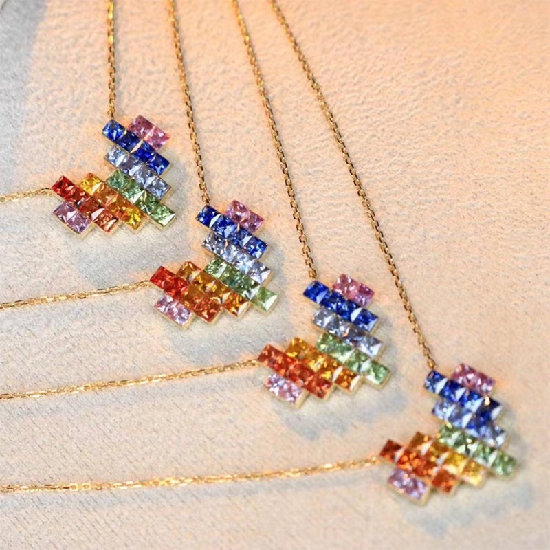 Kalung Dengan Liontin Bentuk Hati Unik Warna-Warni Bahan Cubic Zirconia Untuk Wanita