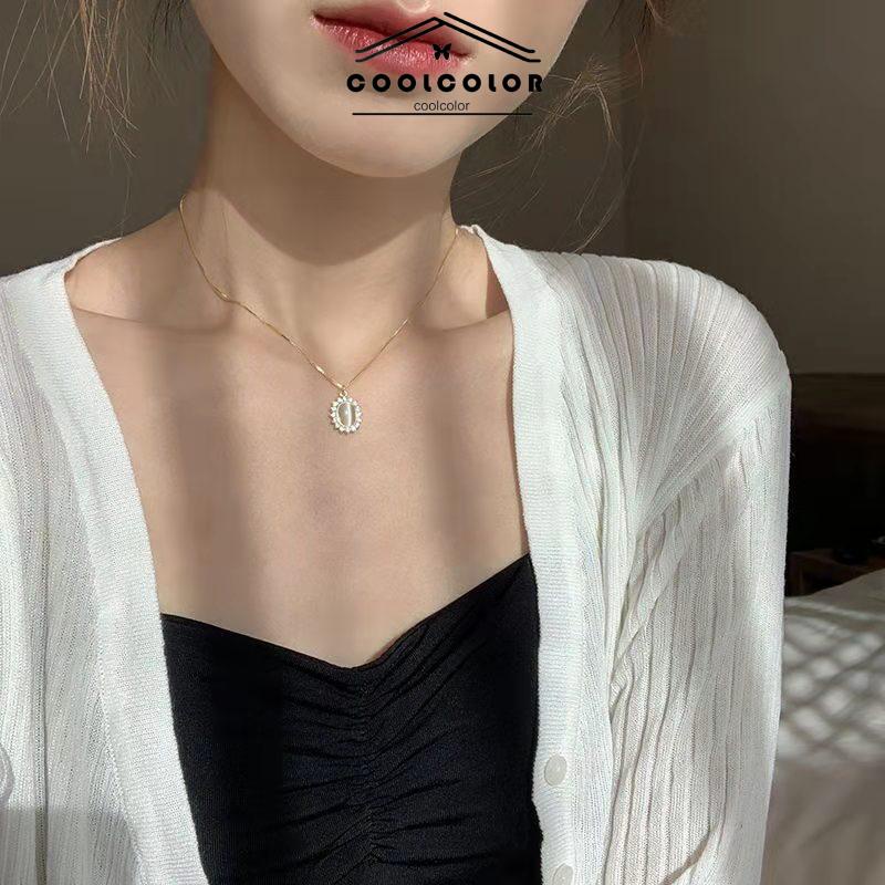 COD❤️Kalung Wanita Korea Fashion Anti Karat dan Anti Luntur Retro Light Luxury Opal  All-Match Hadiah Ulang Tahun Sederhana Aksesoris Fashion Murah Impor