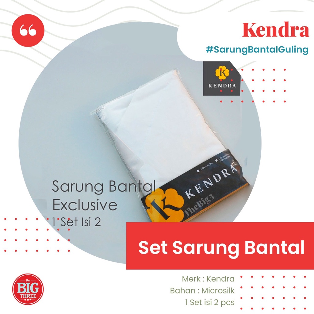 Set Sarung Bantal / Guling merk KENDRA - Halus Disperse Print - Sarban isi 2 Polos Emboss Hijau Pink Kuning Biru Putih  TBT