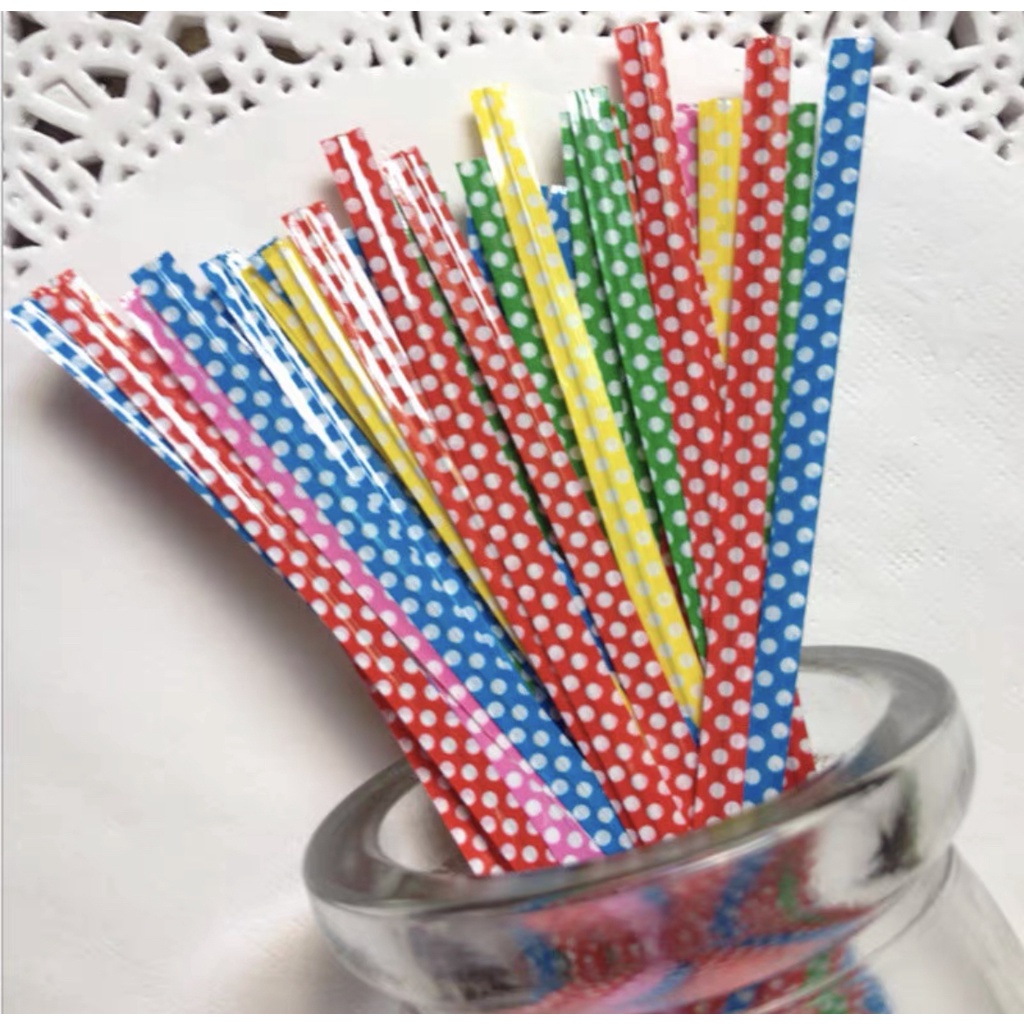 10 pcs Twist Tie motif polka kawat ikat untuk plastik snack lucu motif unik goodie bag