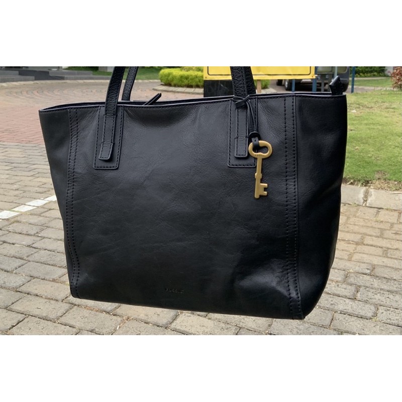 Preloved tas fossil emma work tote bag black original authentic