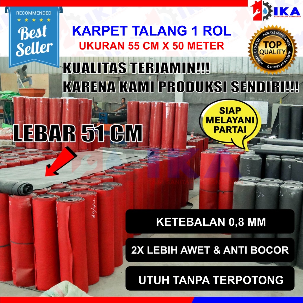 Karpet Talang Air 1 Roll 55 (Bersih 51cm) Merah Hitam Pabrikan READY 1 Roll = 50meter !!