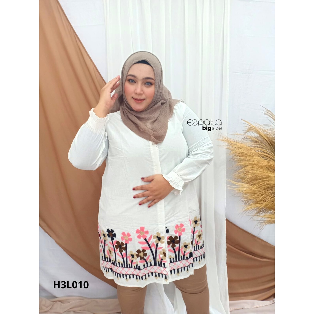 Ezpata Atasan Blouse Tunik Bordir Bunga Floral Bigsize Jumbo XXXL BB 65-100kg LD 120cm Full Kancing