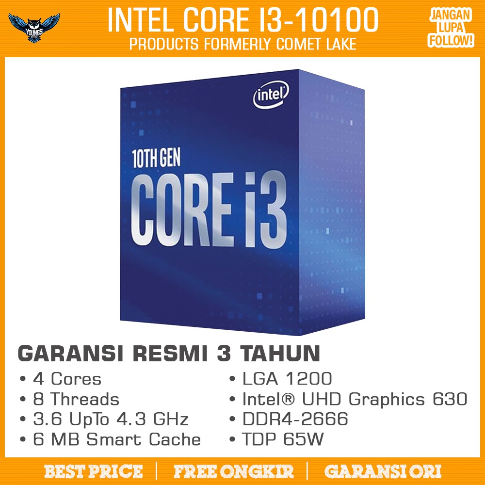 INTEL CORE I3 10100 3.6GHz UpTo 4.3GHz LGA1200 4C 8T BOX CPU PROCESSOR BOX