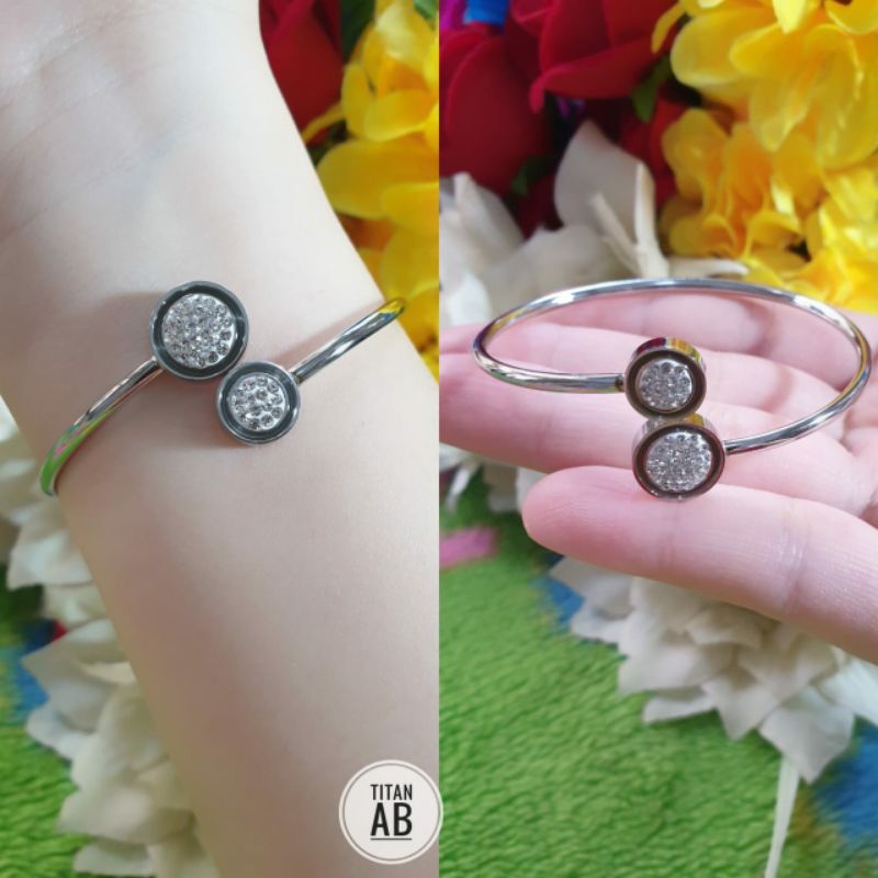 Trend Gelang Adjustable Model Bulat Silver Mata Zircon Flexibel N22092101