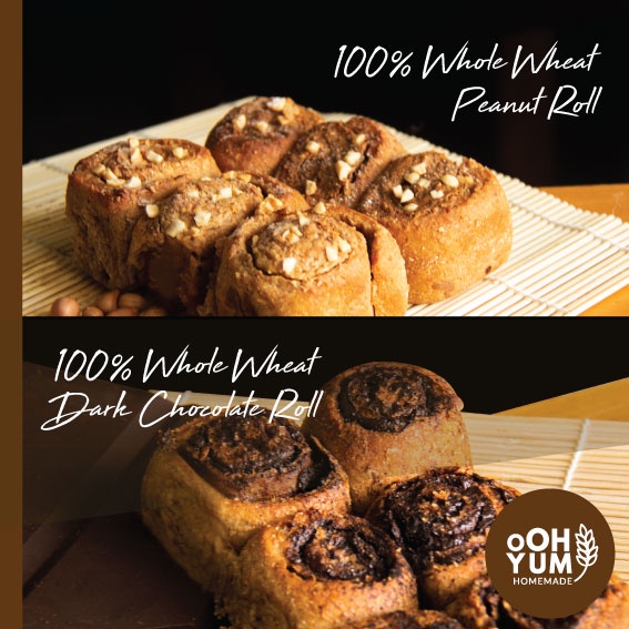 

[100% Whole Wheat] oOH Yum Chocolate & Peanut Roll | Roti Gandum Gulung Coklat & Kacang
