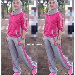 BEST SETELAN  BAJU  SENAM  LAPANGAN ADIDAS  PINK ABU ZUMBA 