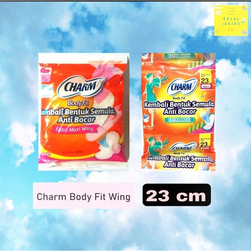 Charm Pembalut Wanita Body Fit Non Wing 23cm isi 1 pads dan Charm Safe Night Ukuran 29 dan 35 Cm isi 2 pads