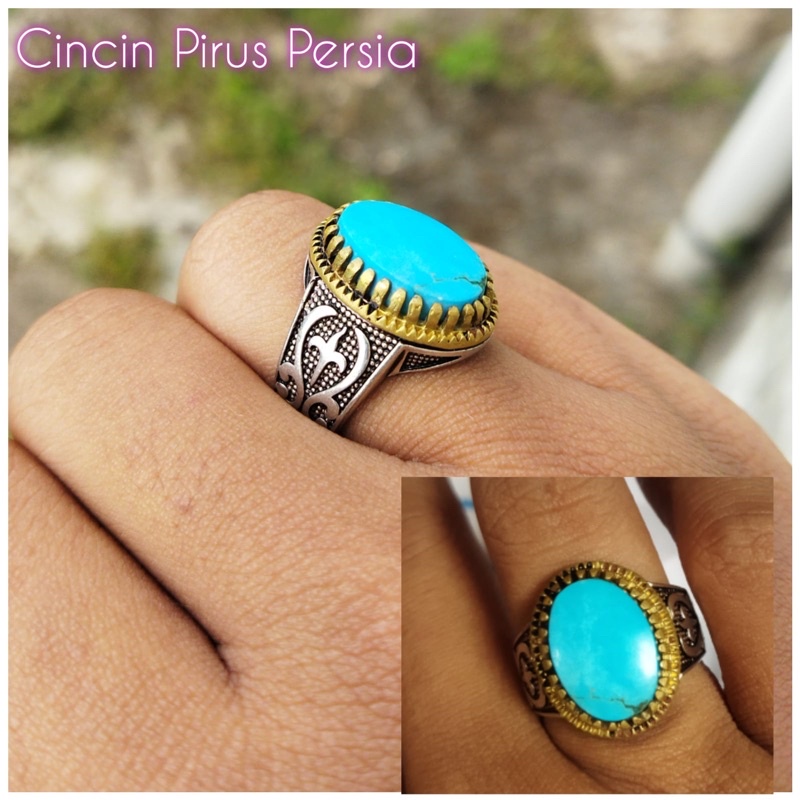 cincin akik pirus persia ring perak ukir