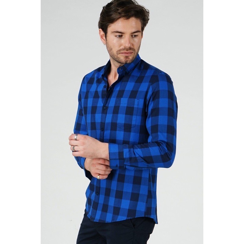 Bombboogie Kemeja Pendek Pria Original Biru