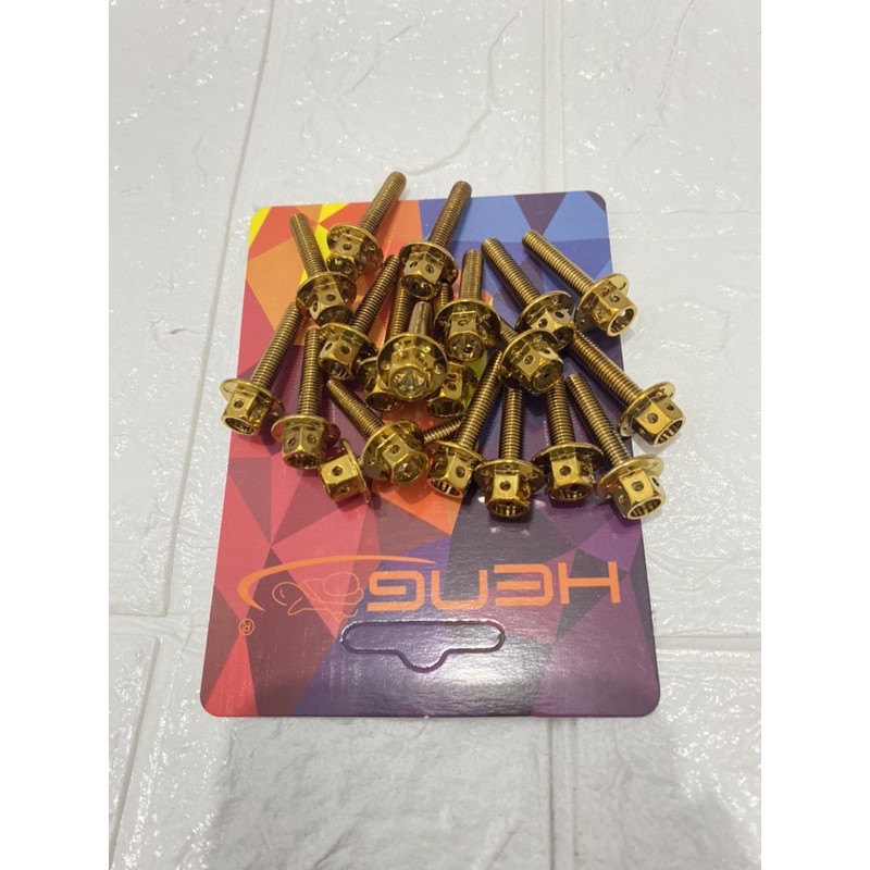 BAUT VISOR NMAX LEXI BAUT PROBOLT GOLD FLOWER HENG M5X25 DRAT 8 PANJANG 2.5CM