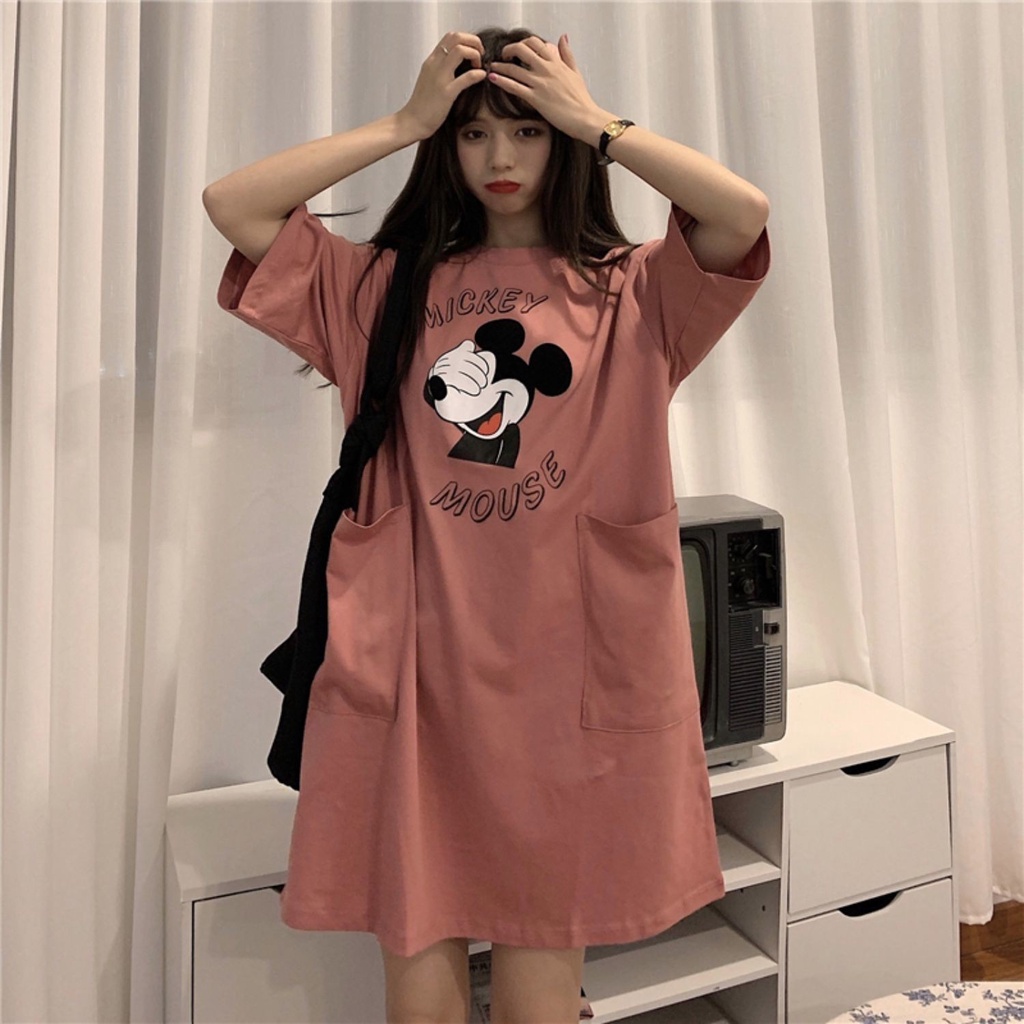 #Sisjuly# Gaun T-Shirt Panjang Menengah Atas Longgar Wanita Gaya Korea