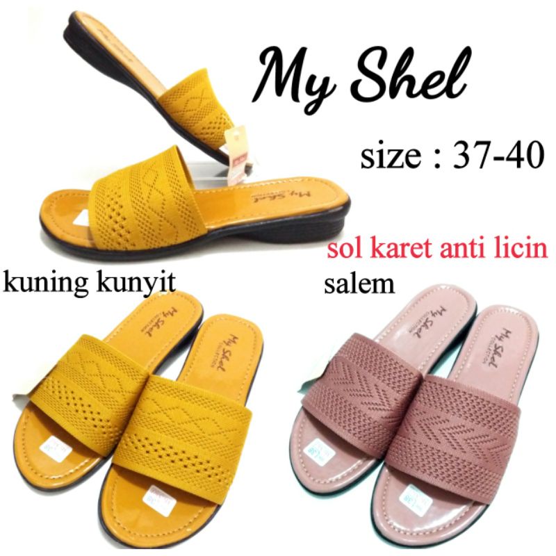 SANDAL SELOP RAJUT WANITA SOL KARET ANTI LICIN MURAH TERBARU WARNA MAROON DAN COKLAT