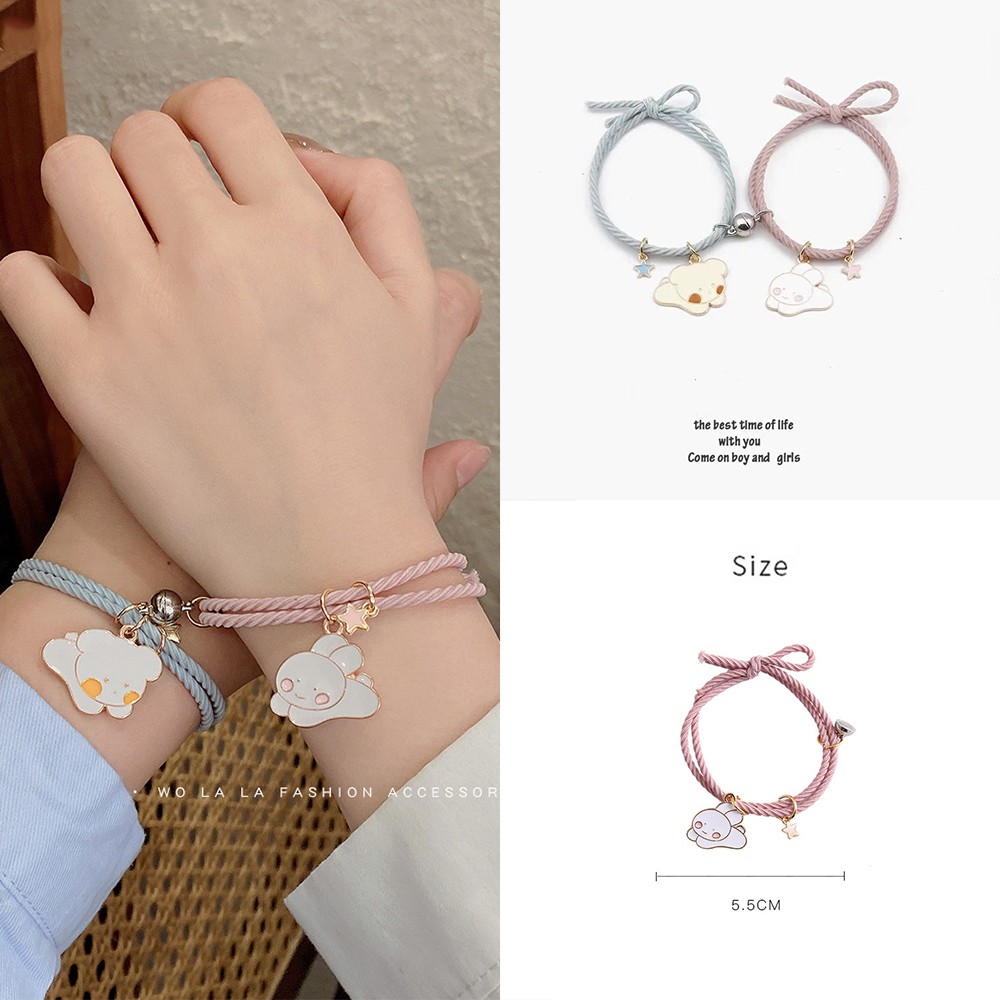 AZ076 1pair Gelang Tali Magnetik Motif Kartun Untuk Pasangan Couple / Kado Ultah / Kado Persahabatan / 1 Pasang Gelang