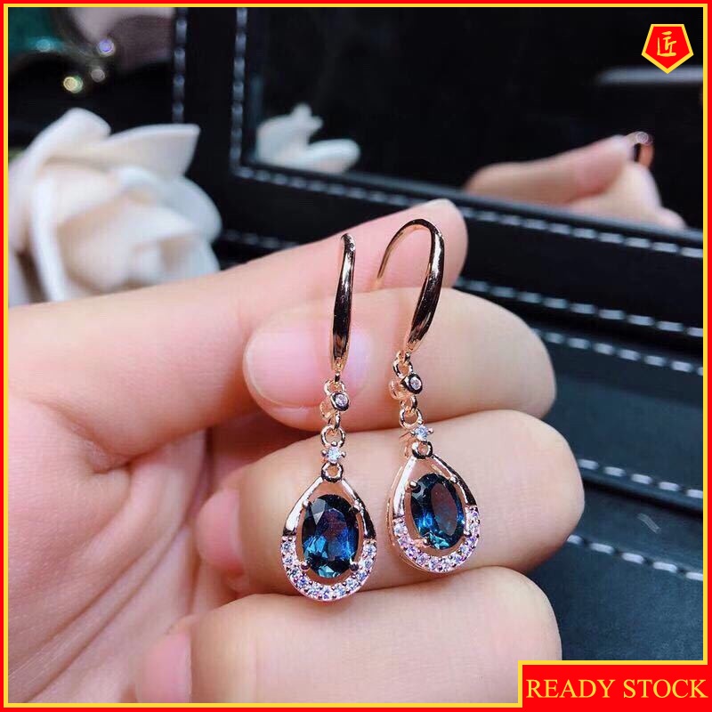 [Ready Stock]Luxury Blue Topaz Stud Earrings