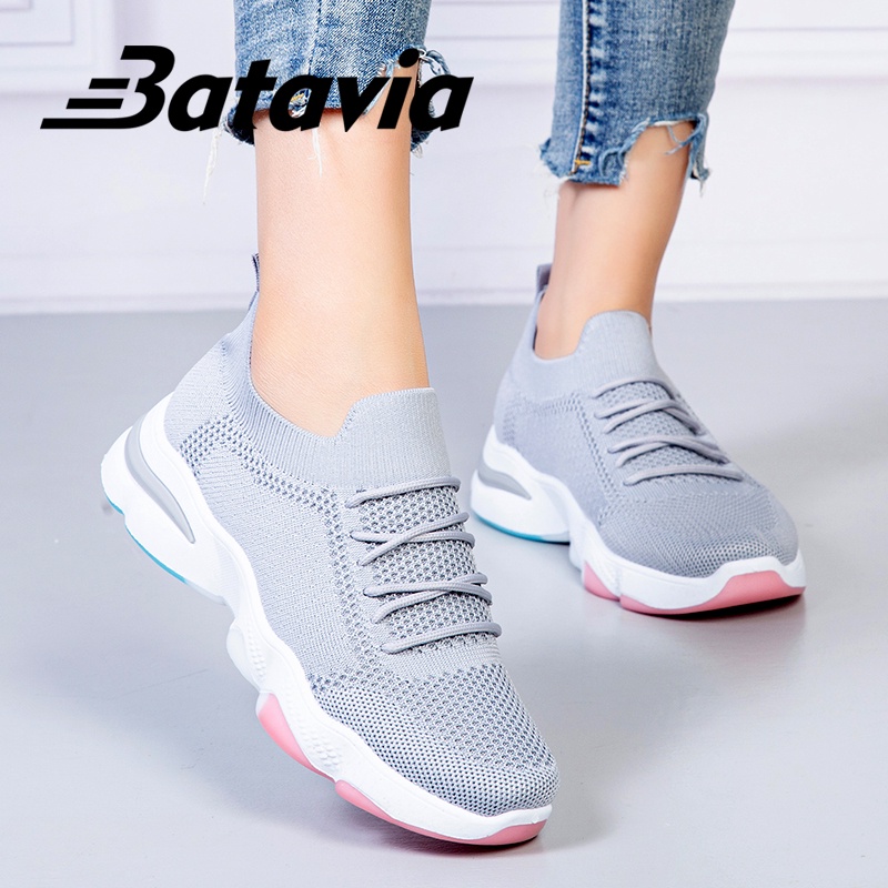 (COD)Batavia Sepatu baru sepatu wanita olahraga rajut premium bernapas bebas biaya kirim Batavia Fashion Shoes Fashion Sport A111 A112