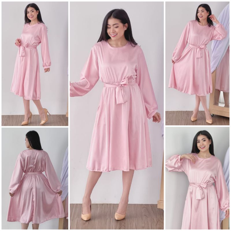 ⚡️CLEARANCE SALE ♡ PREMIUM ♡ ORIGINAL ! MIRRIAM TUNIK VINTAGE PLAIN LONG SLEEVE OBI TIED FLARE MIDI DRESS