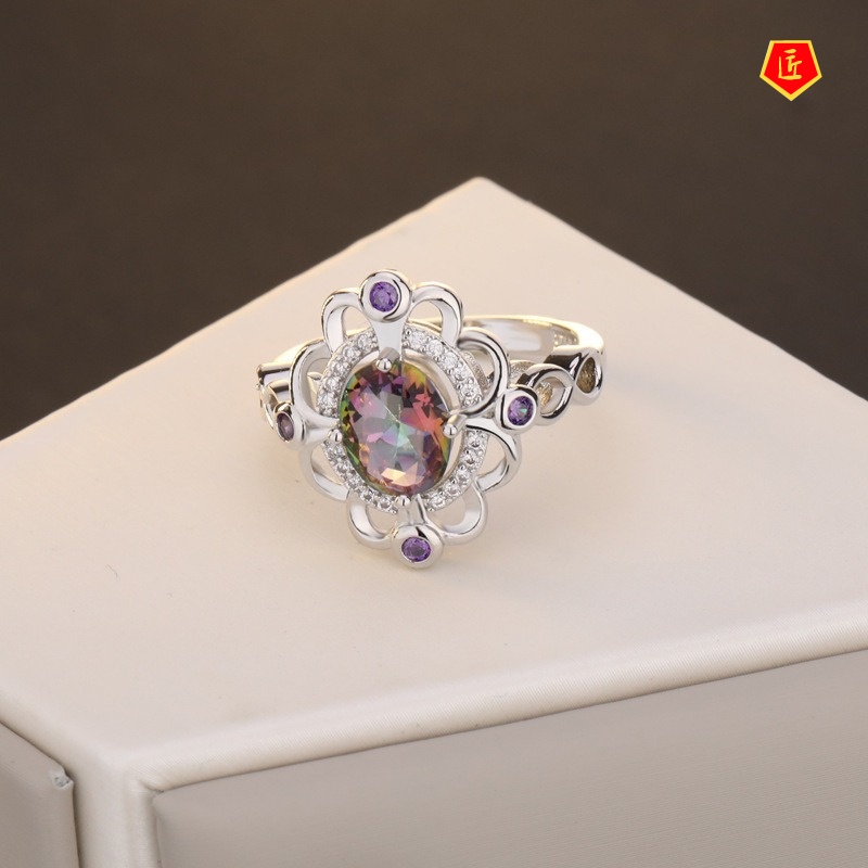 [Ready Stock]Colorful Topaz Ring Creative Diamond Fashion