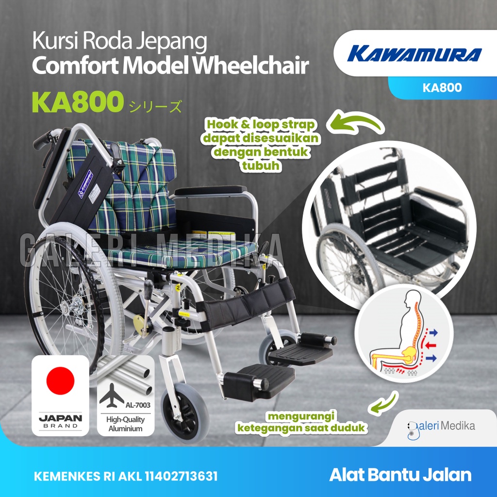 Kawamura KA800 Comfort Model - Kursi Roda Jepang Bahan Aluminium