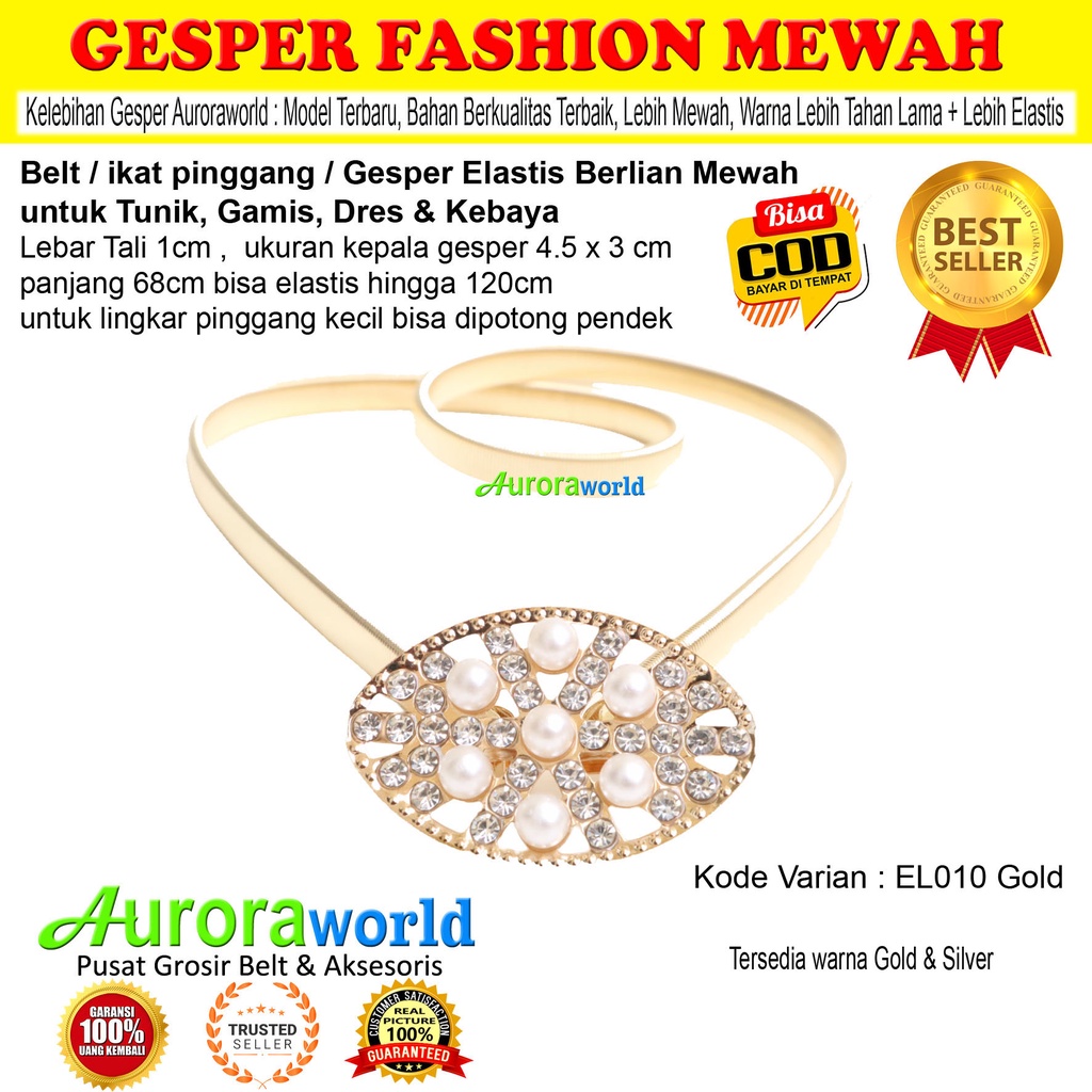 Auroraworld gesper elastis belt wanita ikat pinggang