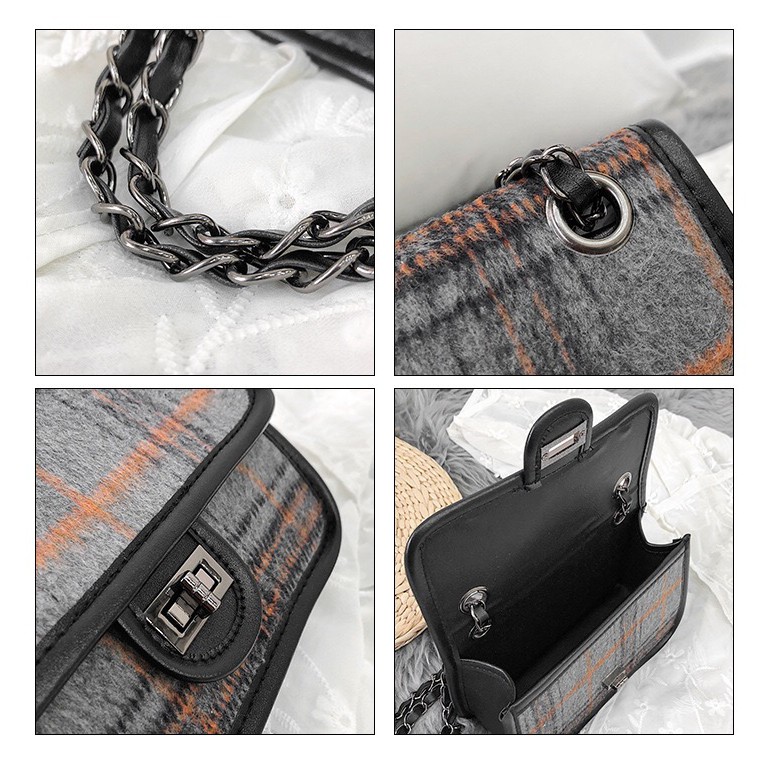 Plaid Slingbag Amanda korean Sling Bag korea motif kotak-kotak Wool winter korean style tas selempang mini