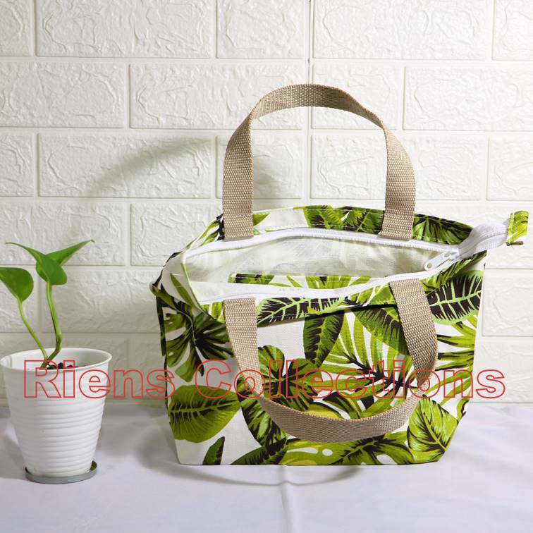 HANDBAG BESAR BAHAN KANVAS MOTIF ADENIA HIJAU / TAS KANVAS / TAS WANITA / RIENS COLLECTIONS