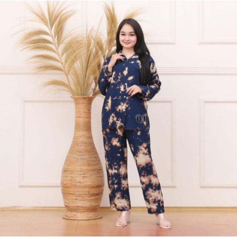 One Set Piyama Lengan Panjang Tie Dye I Setelan Tie Dye Wanita-4