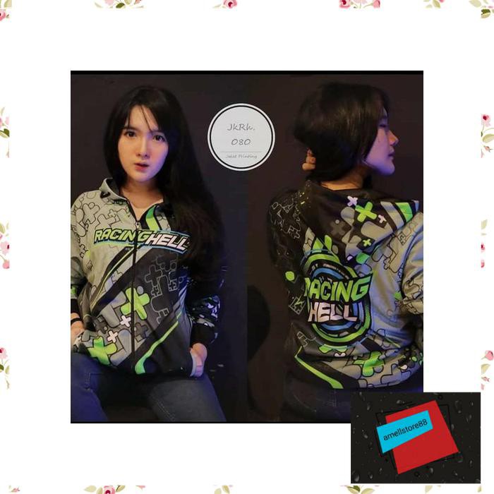 Jaket Pria parasut parka gunung RACING HELL Printing Hitam Abu Plus PP218