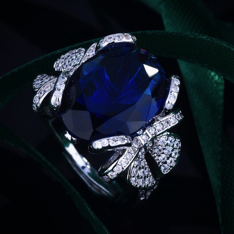 Cincin Desain Pita Besar Hias Zircon Biru Untuk Wanita