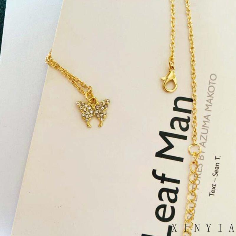 Kalung Rantai Klavikula Hias Liontin Kupu-Kupu Model Single Layer Untuk Wanita