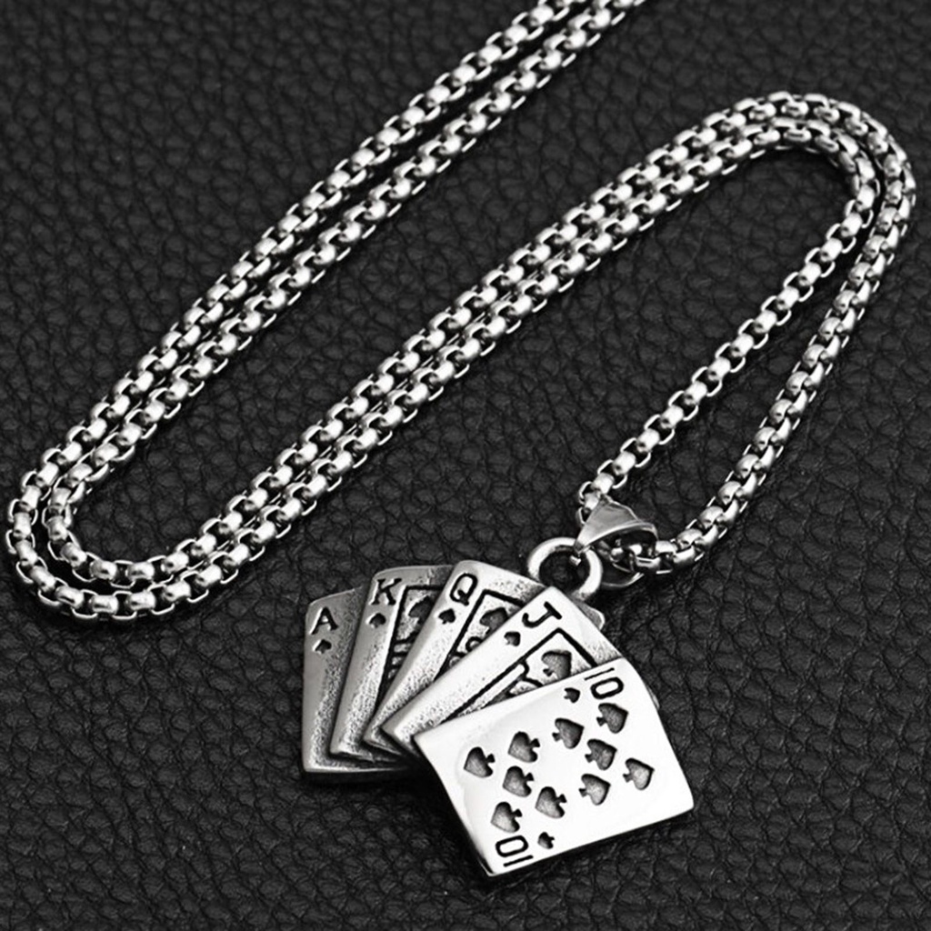 Hu Hu Hu Hu Hu Alat Bantu Pasang Kacamata♡ Kalung Rantai Panjang Liontin Kartu Poker Bahan Alloy Gaya Hip Hop Untuk Unisex