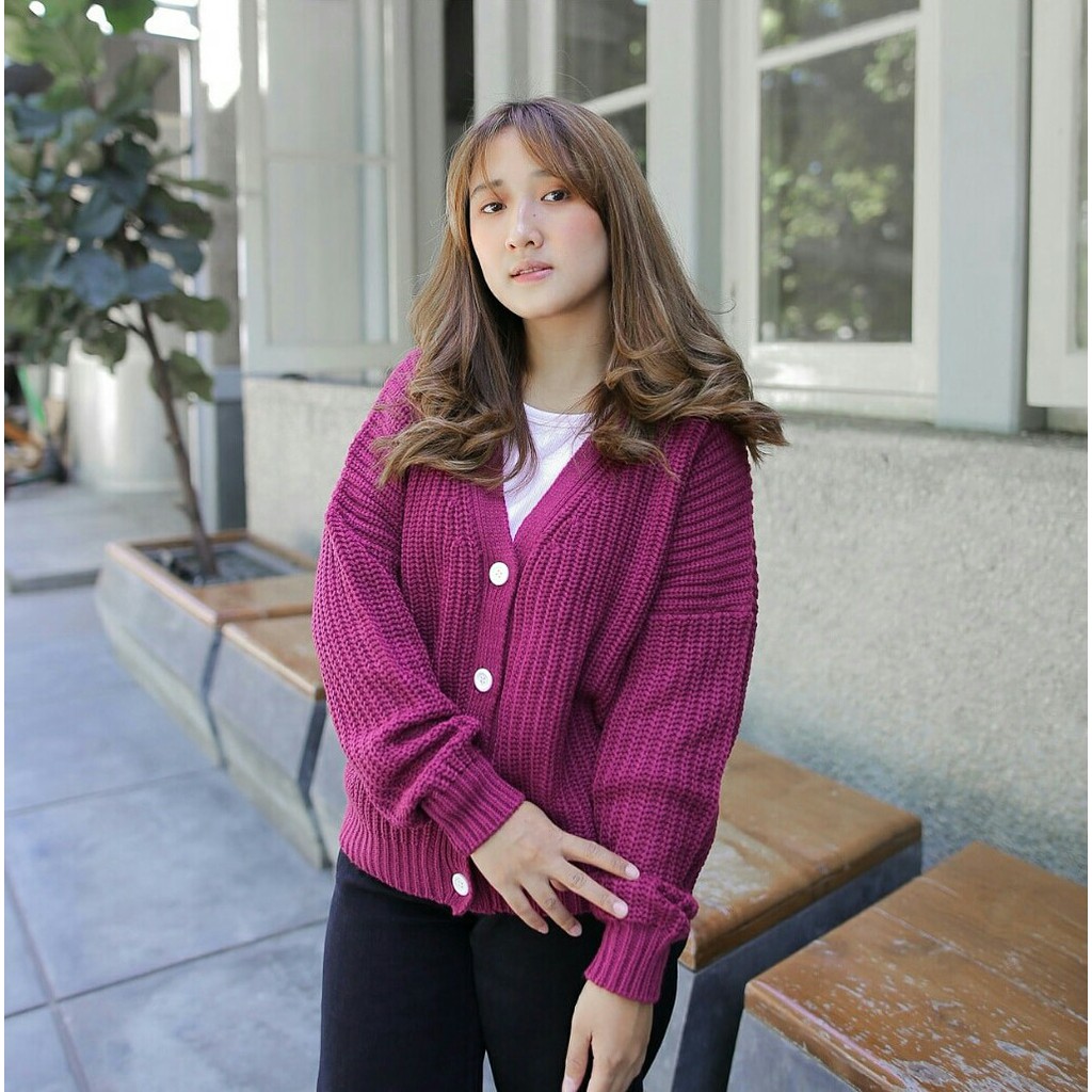 Cardigan rajut premium (Carra)-Burgundy