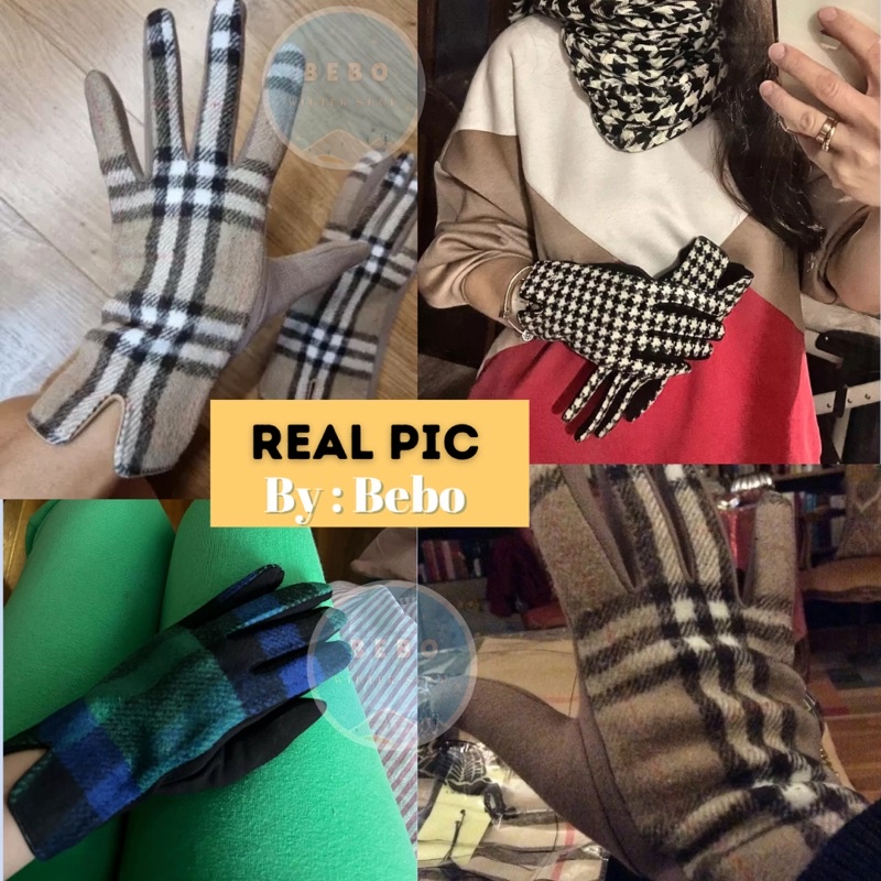 Sarung tangan Wanita Hangat Touch Screen Plaid Pattern Women Gloves