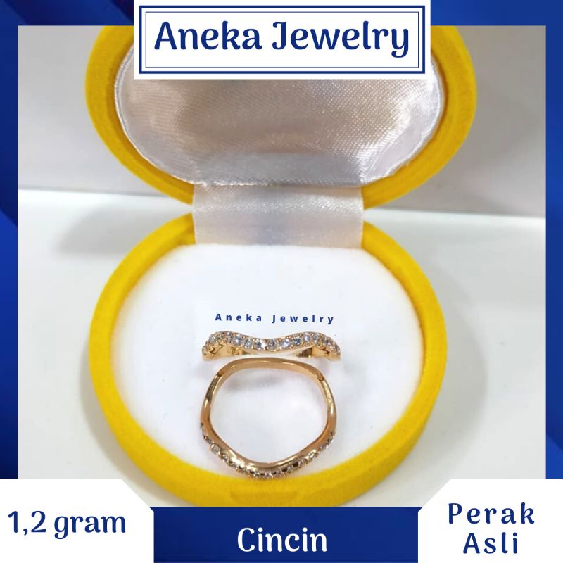 Cincin Gelombang Mata2, Perak 925, Lapis Emas Rosegold