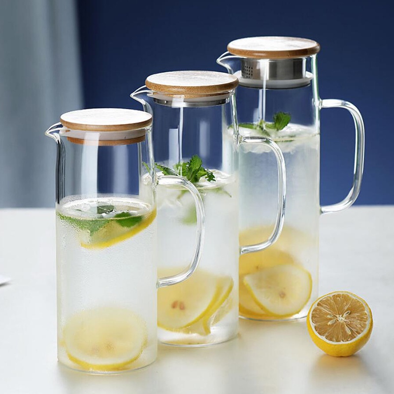 Teko Pitcher Kaca Pitcher Set Ukuran 1.5 Liter Tahan Panas Dingin Borosilicate Glass Desain Cantik Menarik Wadah Minuman Panas Dingin