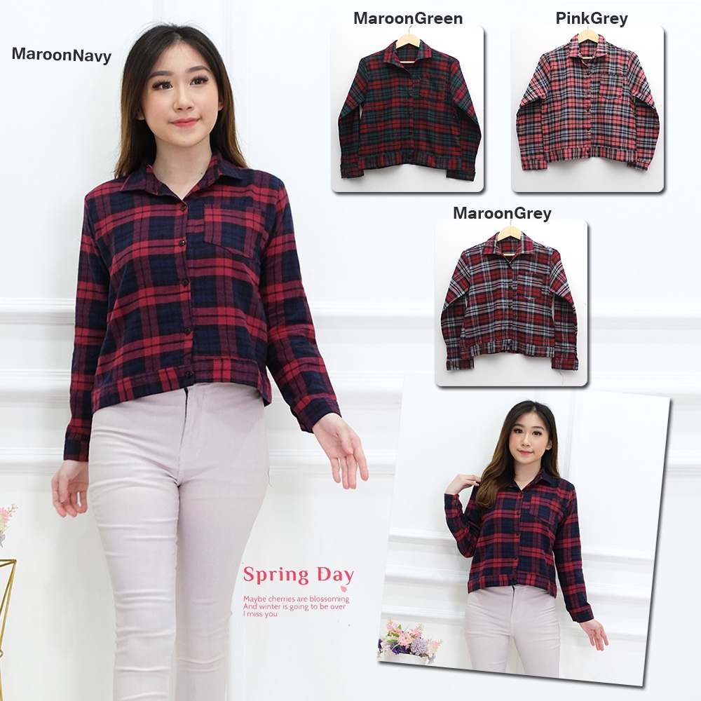 𝑱𝒂𝒌𝒂𝒓𝒕𝒂𝑭𝒂𝒔𝒉𝒊𝒐𝒏 kemeja flanel wanita scallop crop gelombang shirt basic wave jangkis