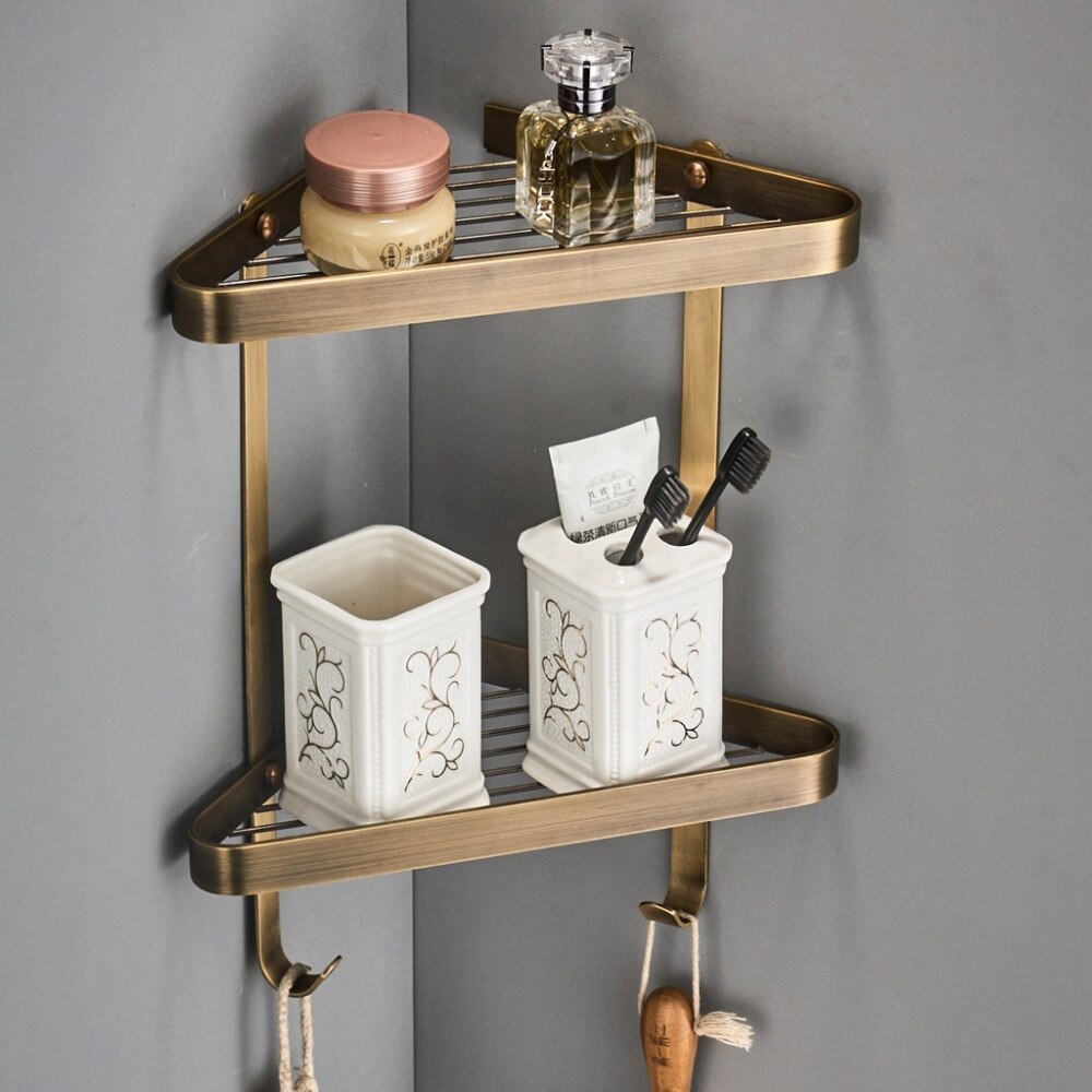 Antique Bronze Bathroom Corner Shelves 2 Layer Solid Copper Wall Bathroom Shelf Shampoo Storage Shopee Indonesia