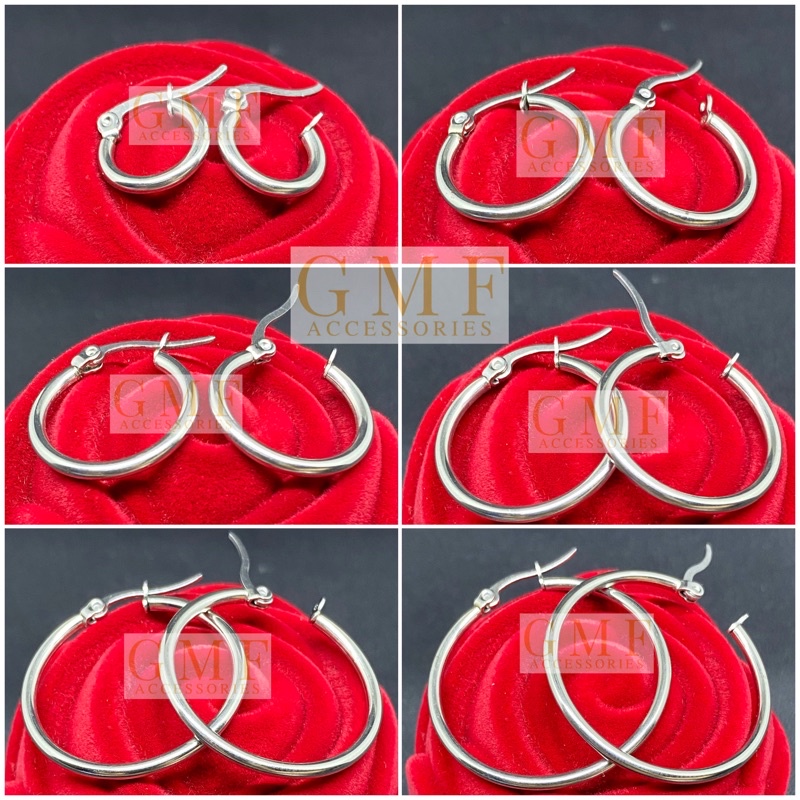 Anting Titanium Bulat Hoop Warna Perak Anting Gipsy Anti Karat Stainless Steel