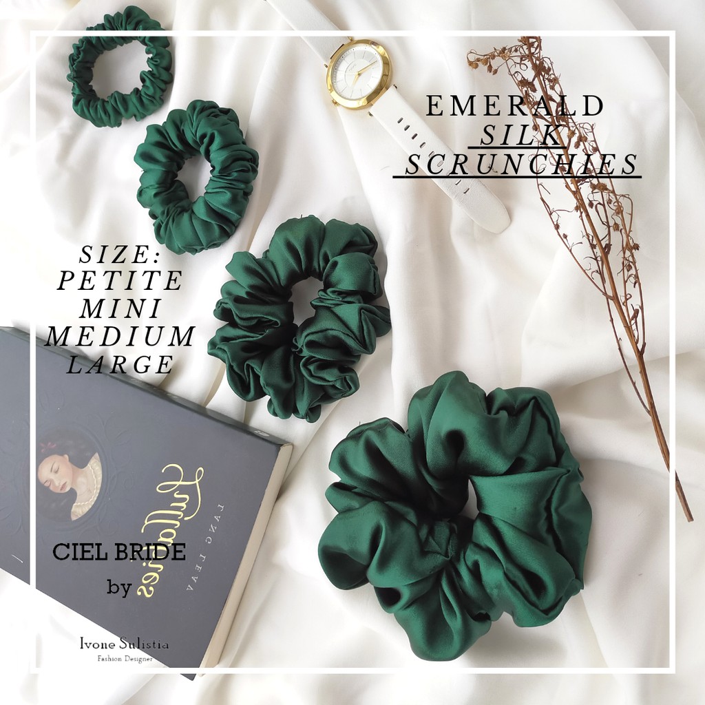 emerald green silk scrunchies exclusive with box | ikat rambut sutra