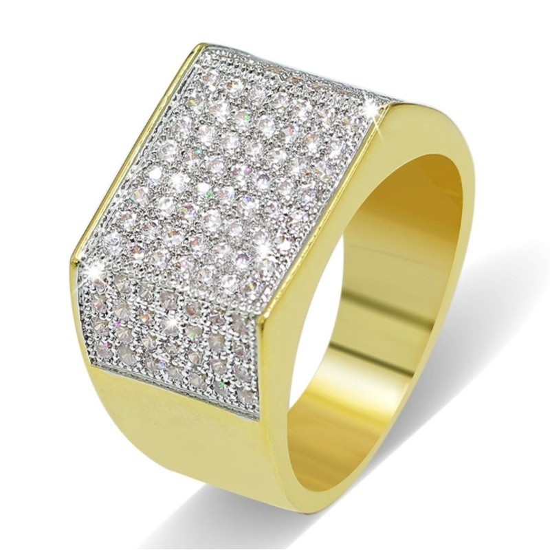 SEUSUK  Cincin Hip Hop Punk Lapis Emas dengan Hiasan Berlian untuk Pria COD